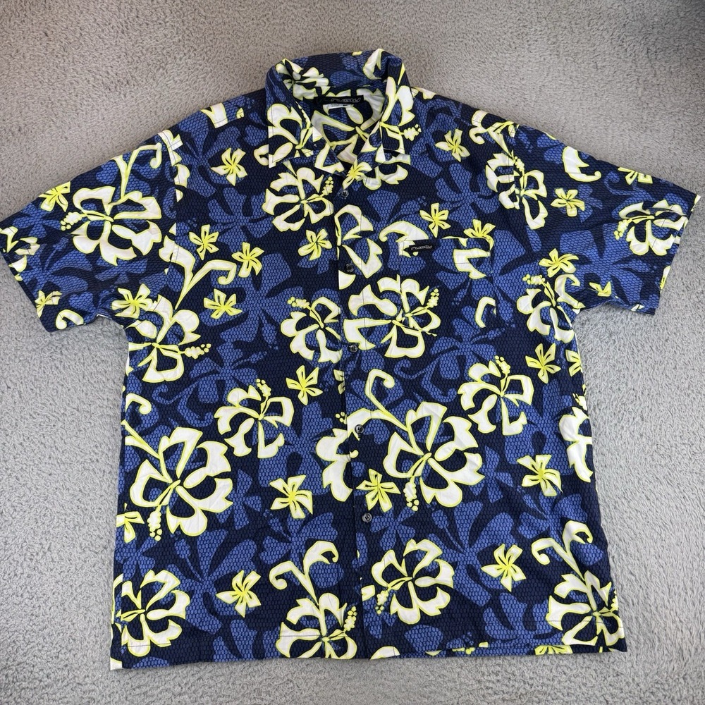 Rusty Surf Hawaiian‎ Floral Shirt Short Sleeve Blue Men's Size Large Y2k